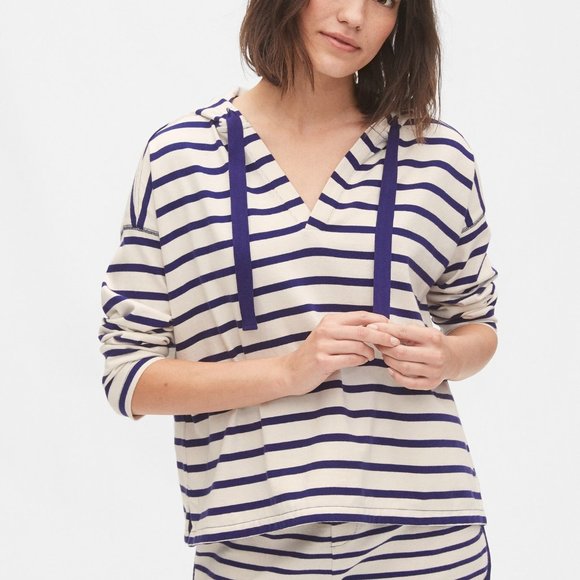 NWT | GAP | V Neck Pull On Hoodie | Navy & White | Large (L) | NWT - Picture 1 of 7